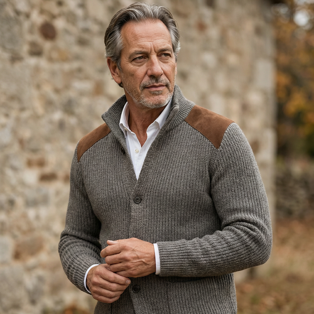 Men's Knitted Blazer with Suede Accents