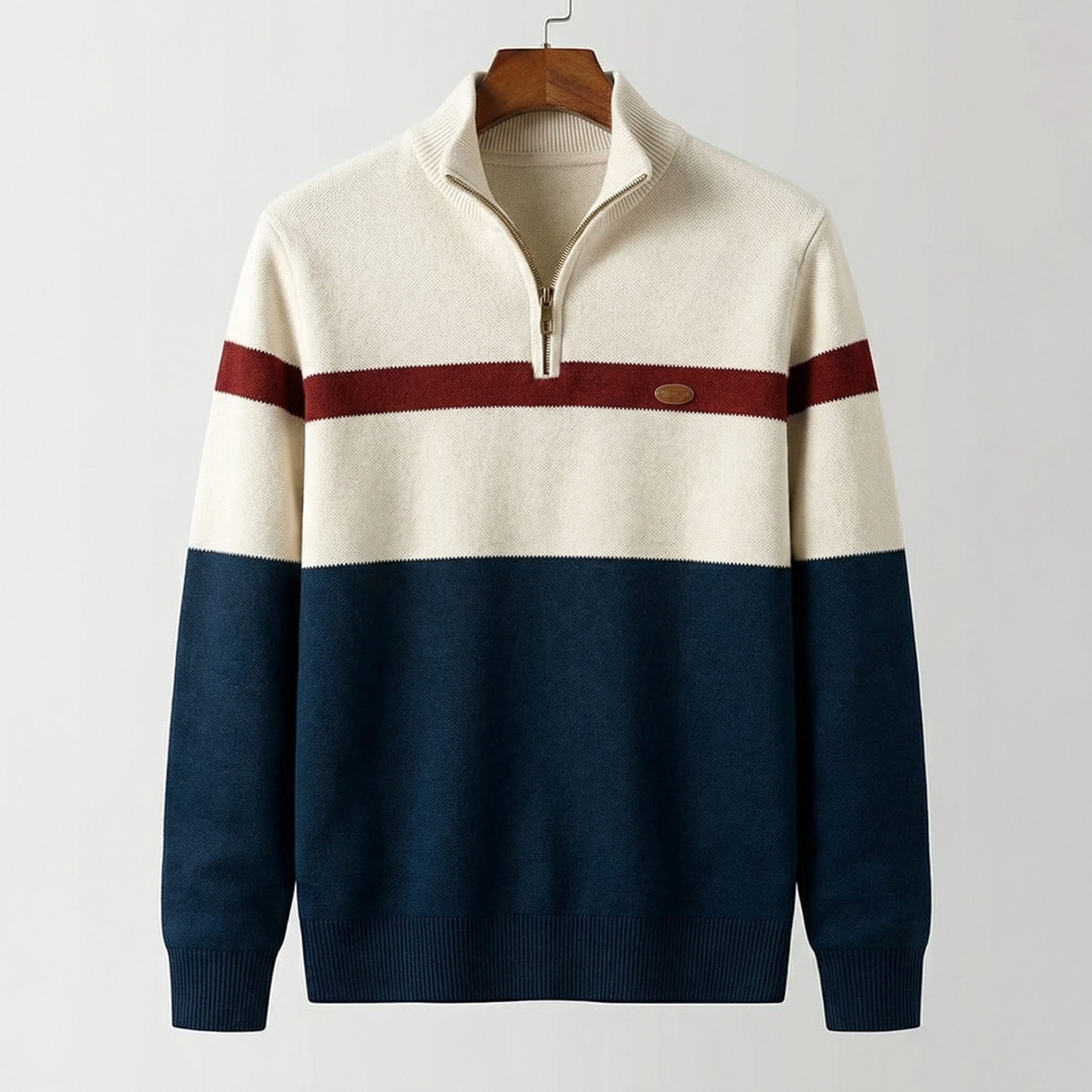 Men's Quarter-Zip Knit Classic Striped Sweater