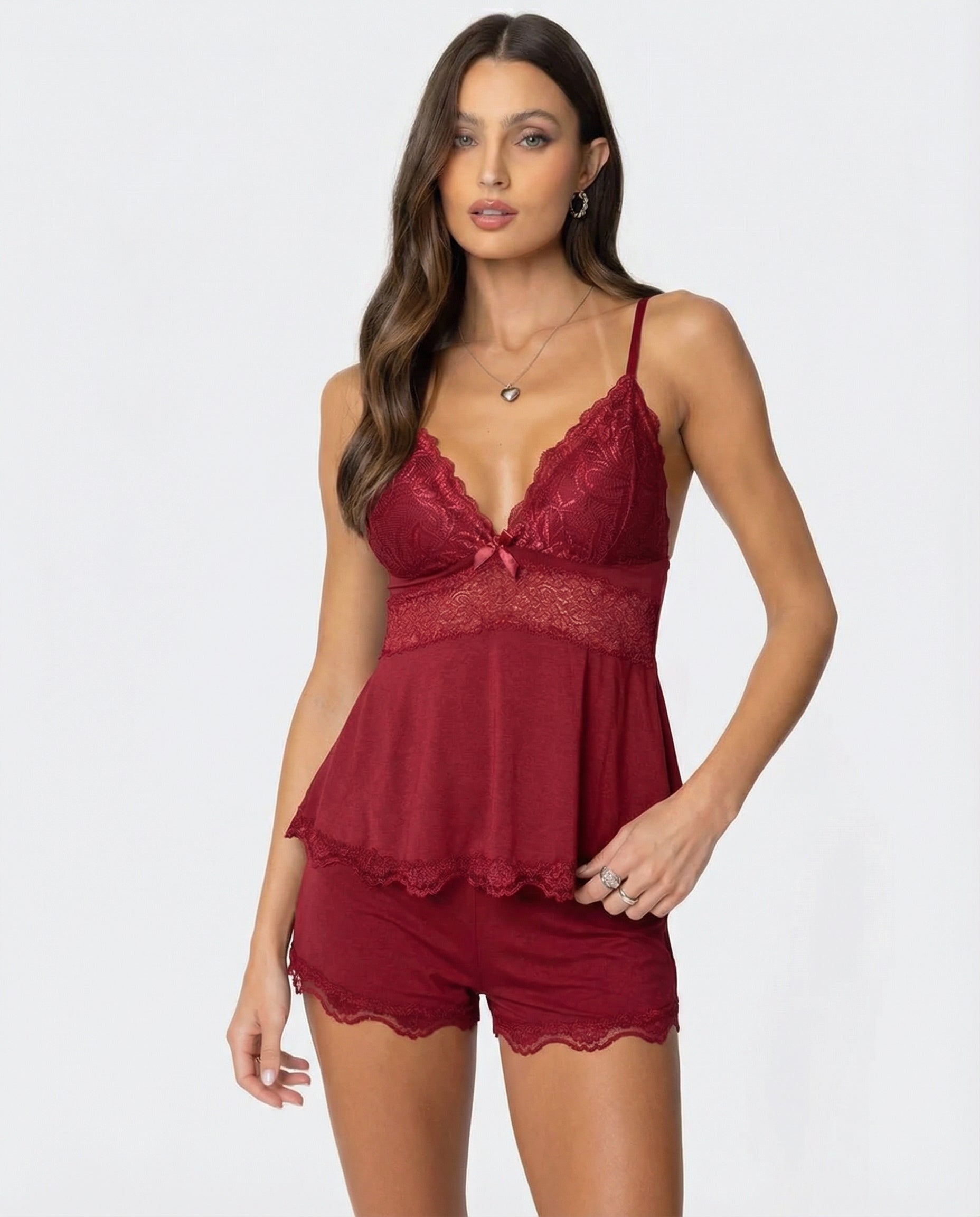 Women's Lace Trim Cami Shorts Set