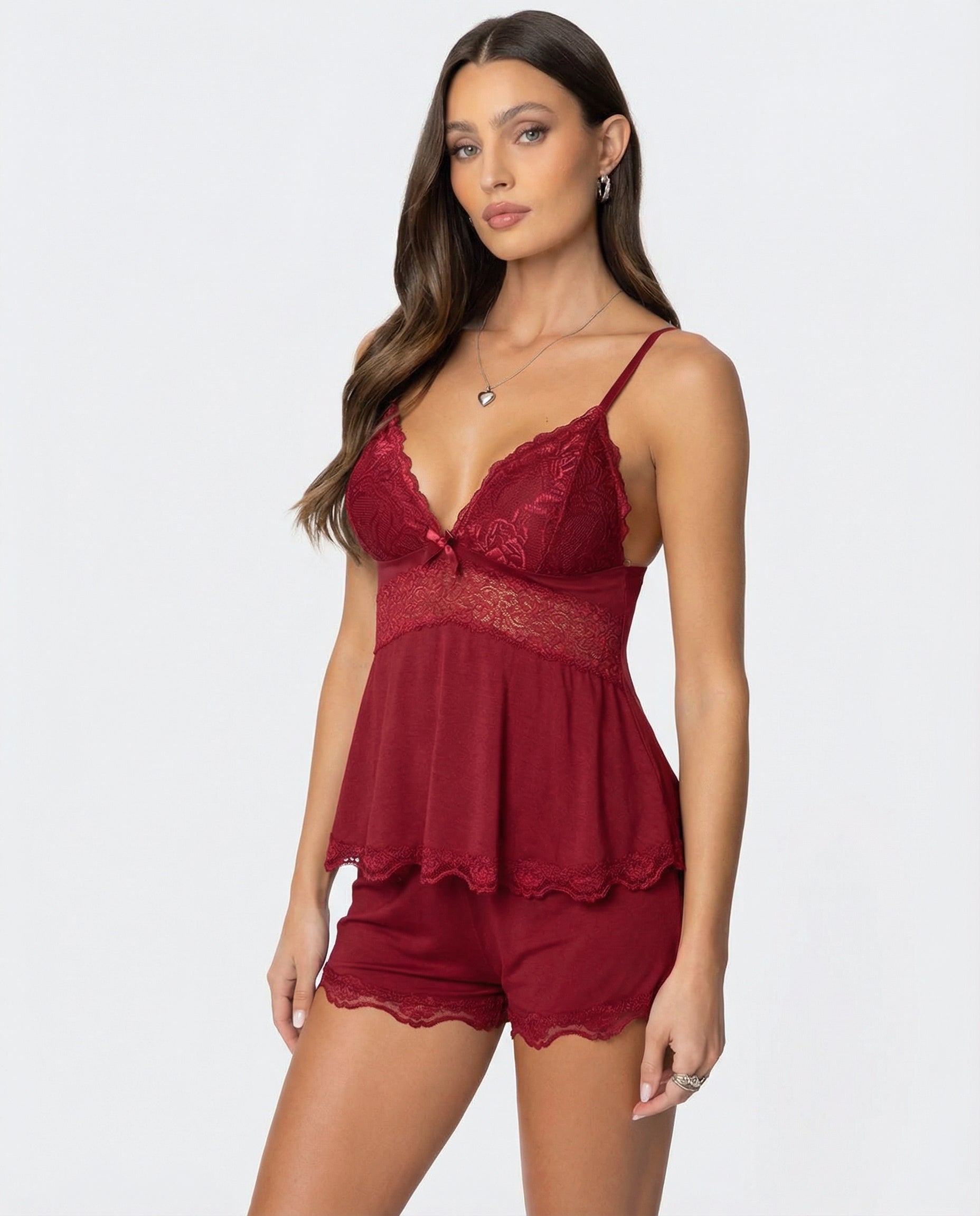 Women's Lace Trim Cami Shorts Set