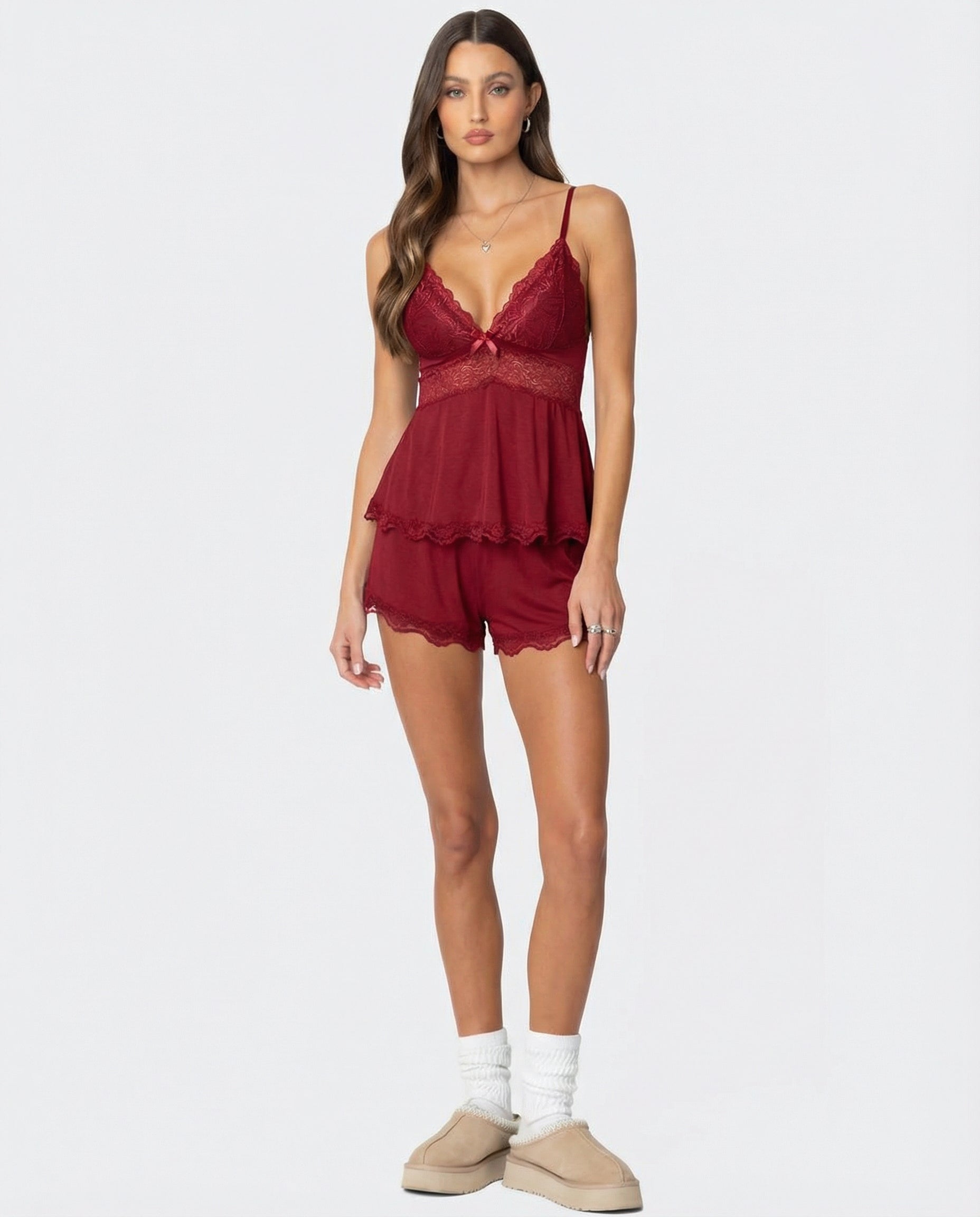 Women's Lace Trim Cami Shorts Set