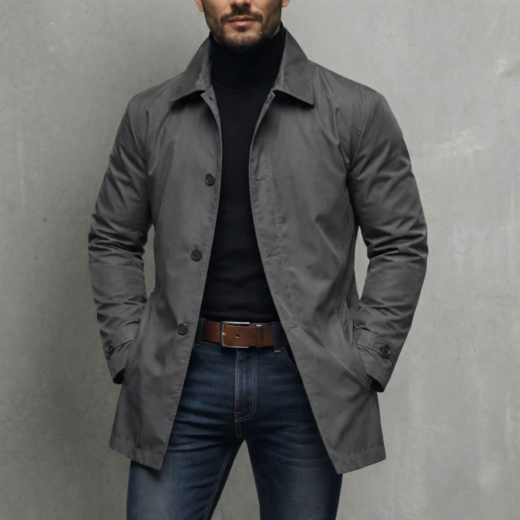 Men's Classic Button-Front Trench Coat