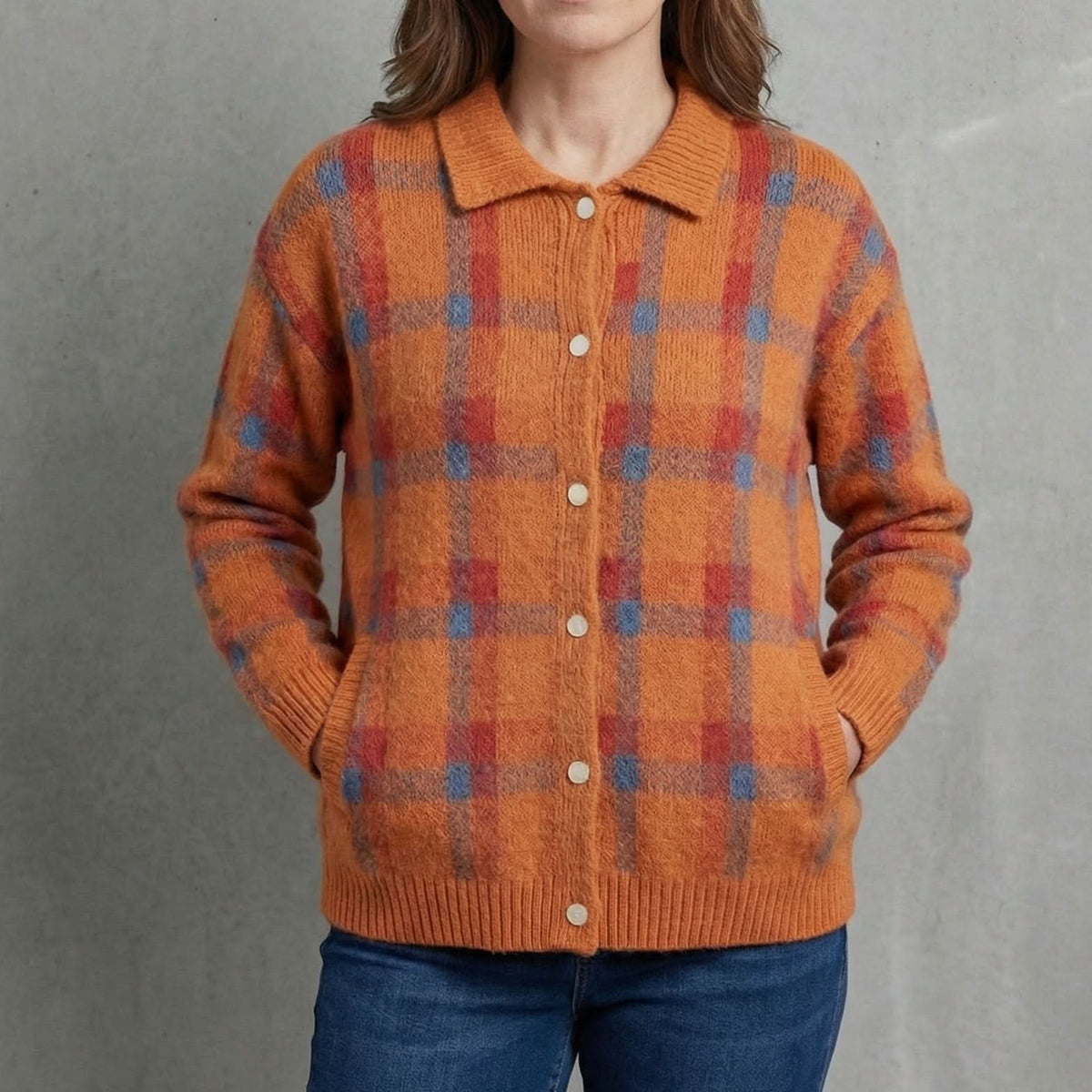 Women's Retro Plaid Oversized Knit Sweater