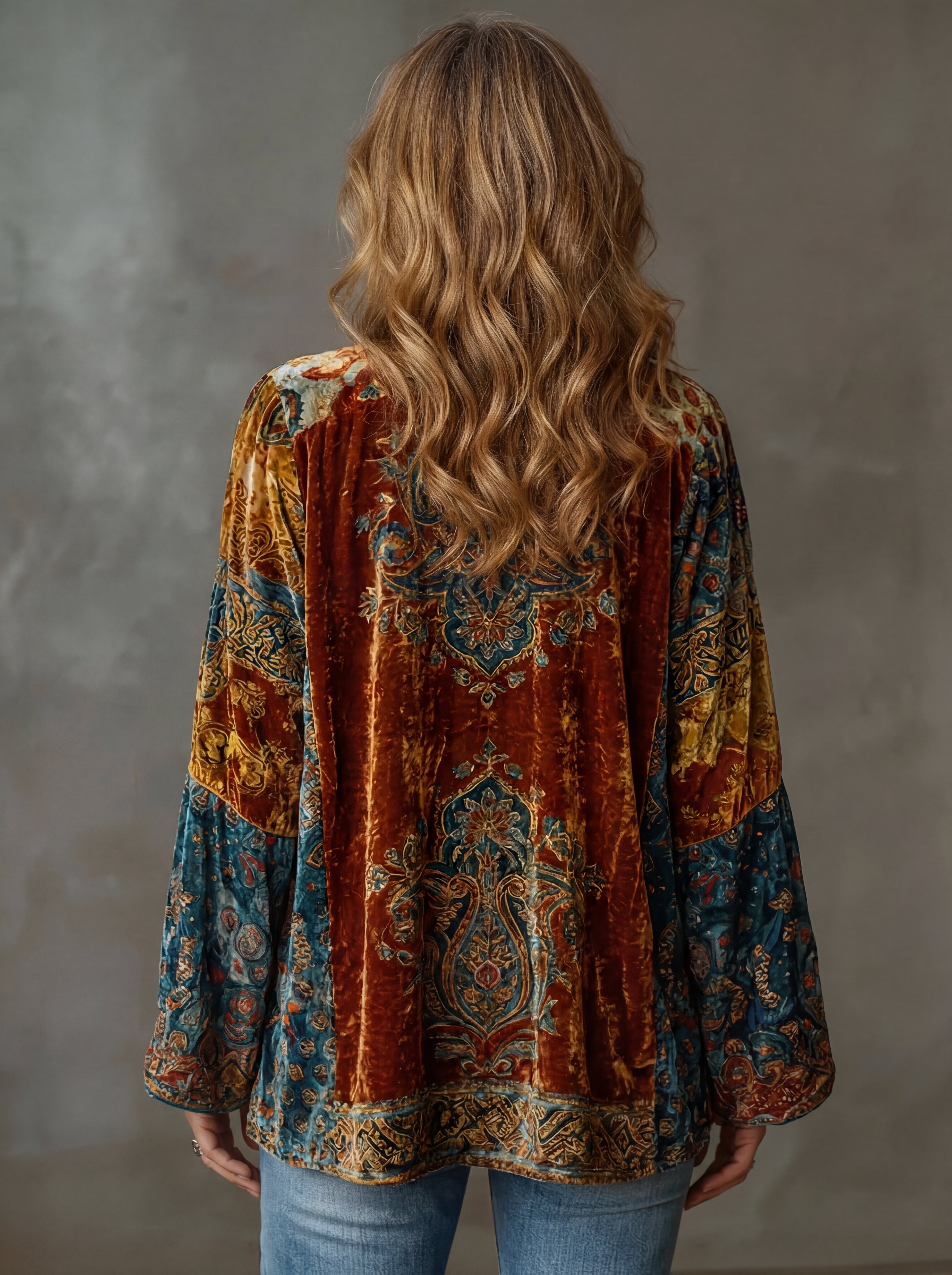 Women's Bohemian Kimono Cardigan with Artistic Motifs