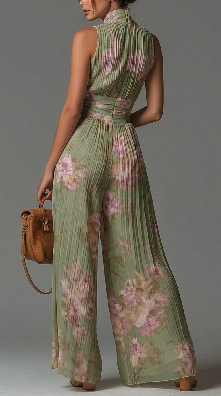 Women's Floral Pleated Halter Jumpsuit