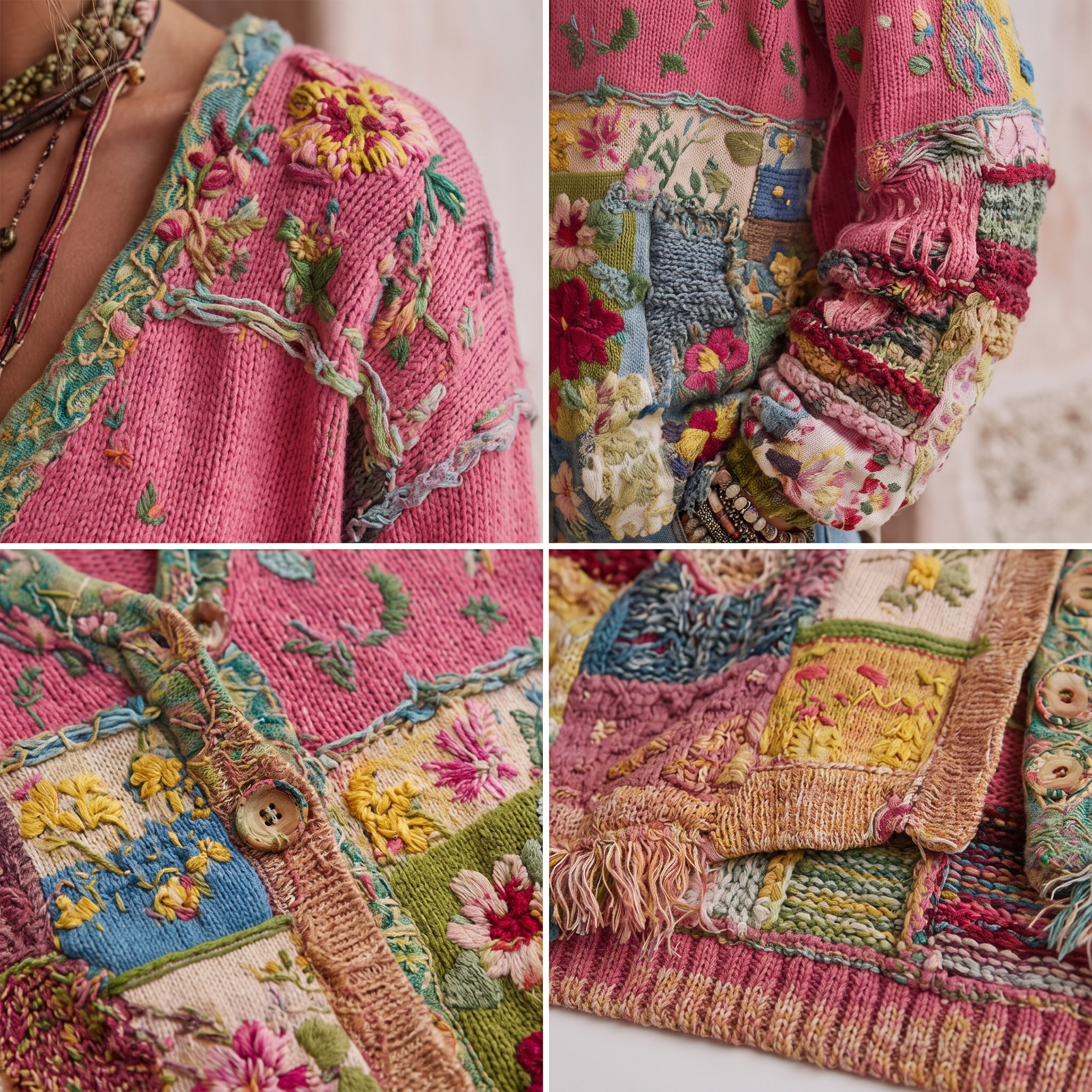 Women's Boho Floral Patchwork Cardigan