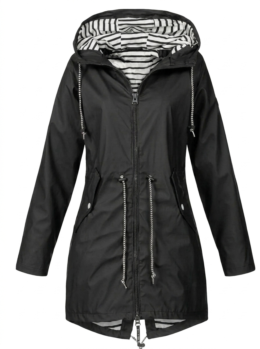 Women's Hooded Drawstring Zip-Up Utility Coat