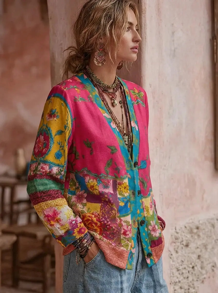 Women's Vintage Cardigan with Floral Embroidery