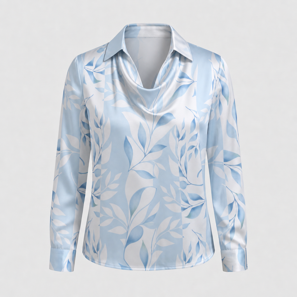 Women's Elegant Floral Print Satin Cowl Neck Blouse