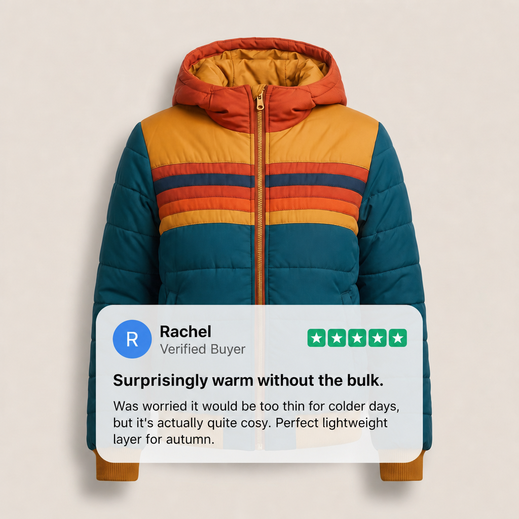 Women's Retro Warm Puffer Jacket with Striped Detail