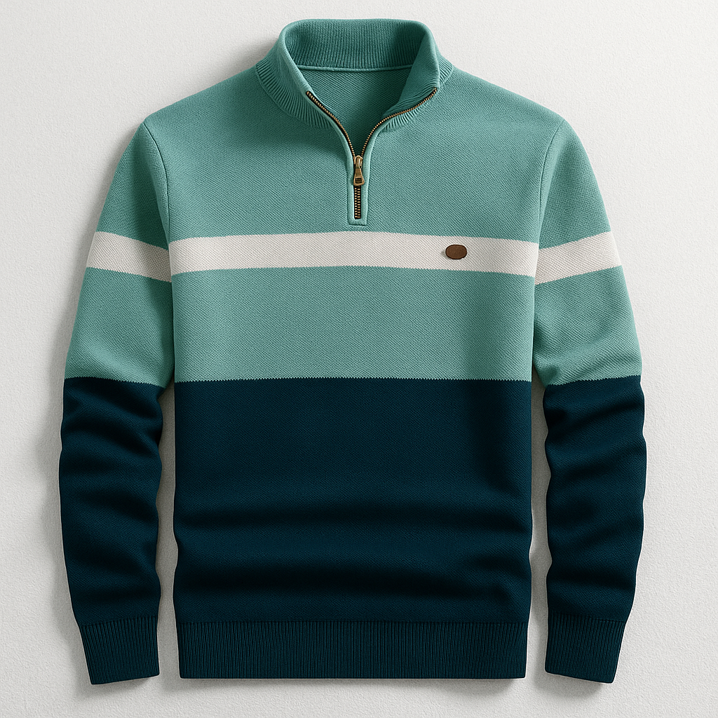 Men's Color Block Quarter Zip Knit Sweater