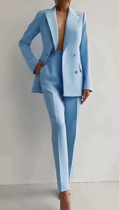 Women's Blazer & Straight Leg Pants 2 Piece Suit Set