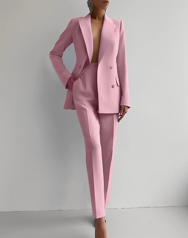Women's Blazer & Straight Leg Pants 2 Piece Suit Set