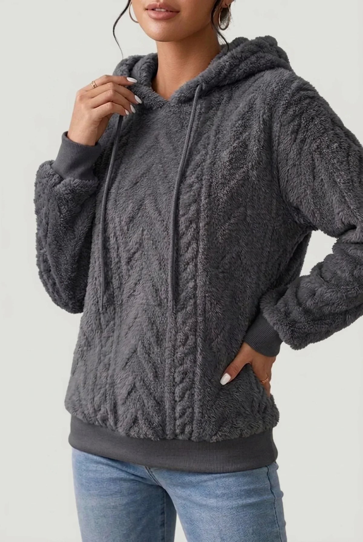 Women's Cable Knit Hoodie with Drawstring