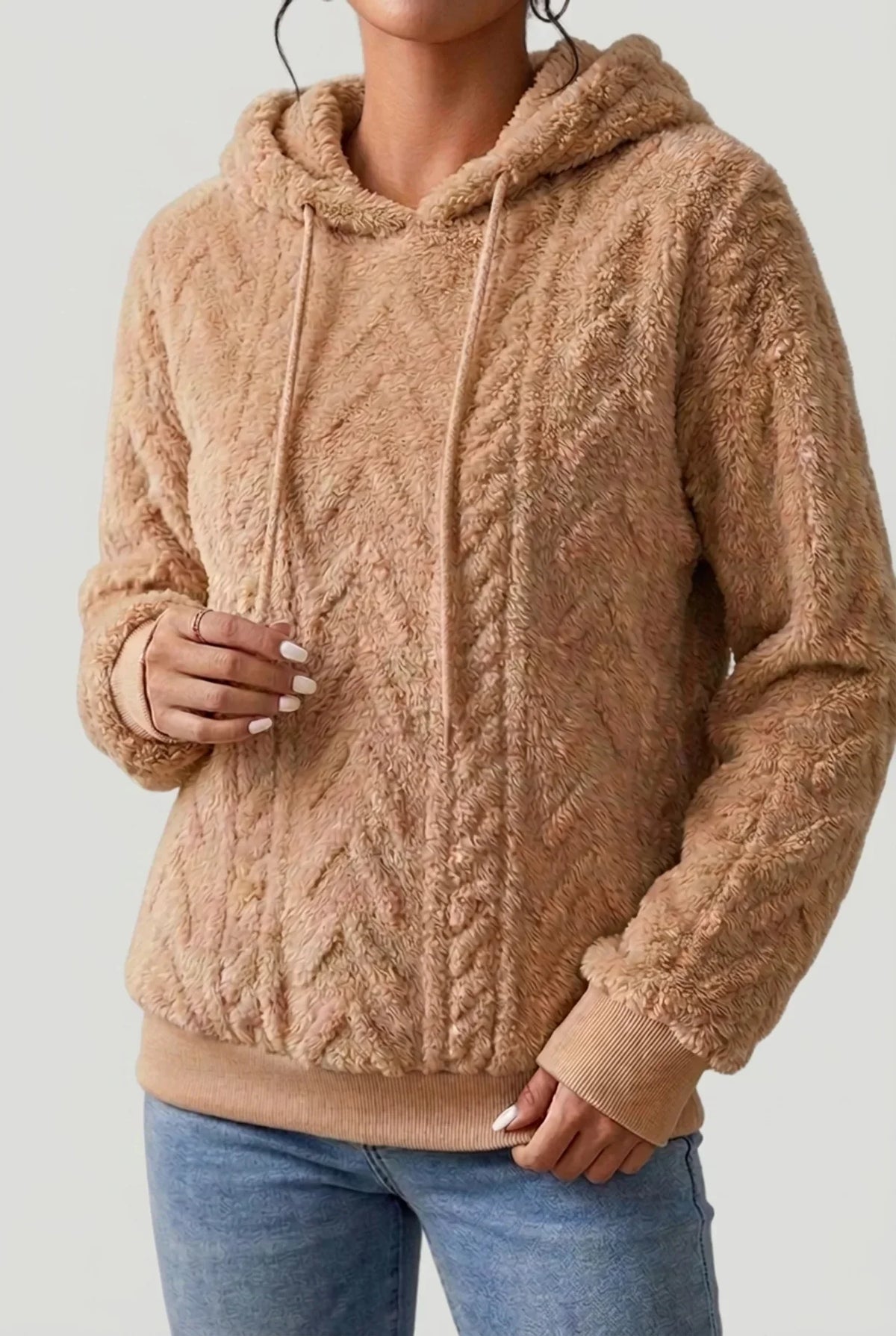 Women's Cable Knit Hoodie with Drawstring