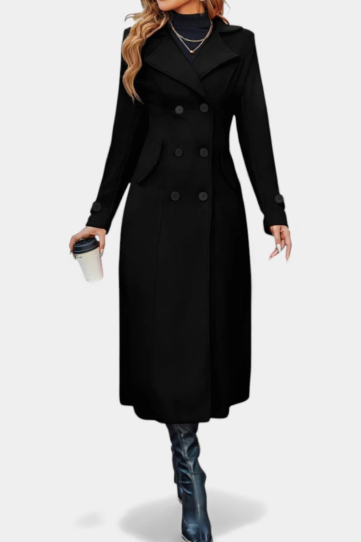 Women's Double-Breasted Notch Collar Maxi Coat
