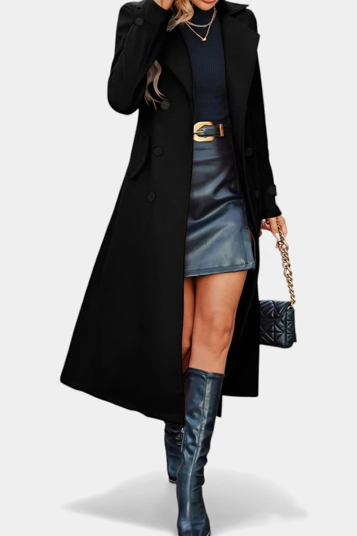 Women's Double-Breasted Notch Collar Maxi Coat