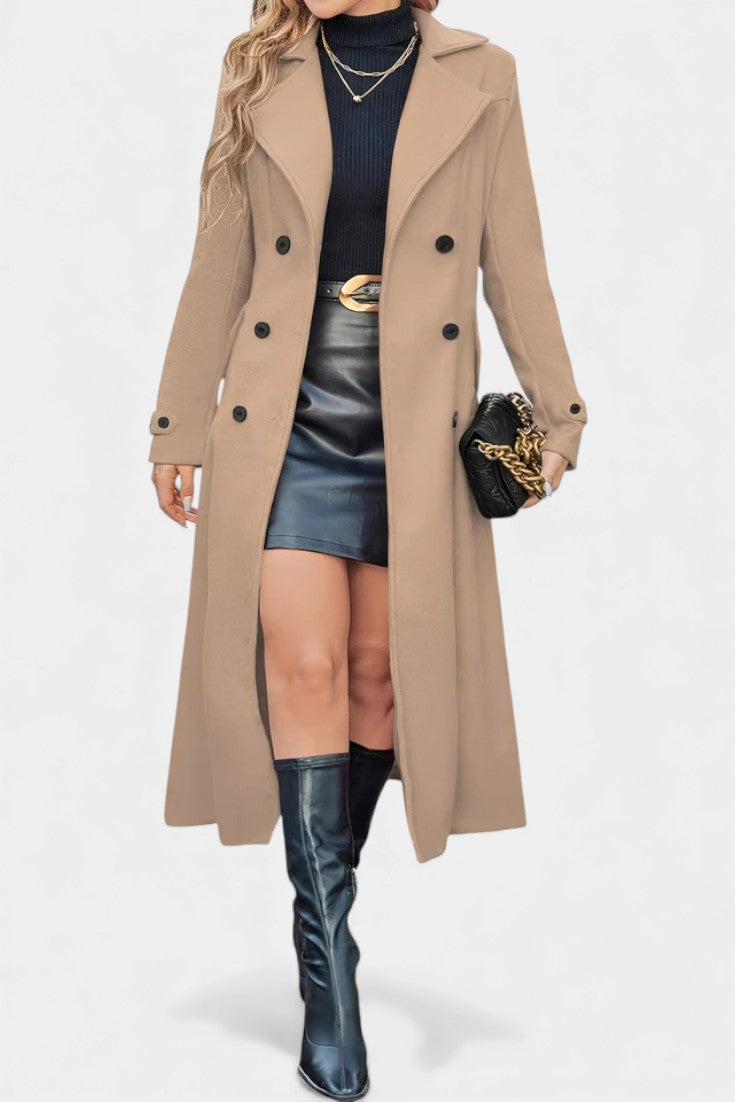 Women's Double-Breasted Notch Collar Maxi Coat