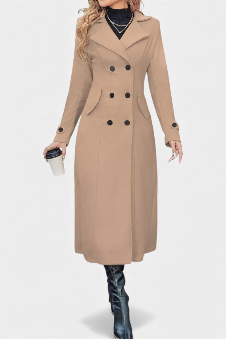 Women's Double-Breasted Notch Collar Maxi Coat