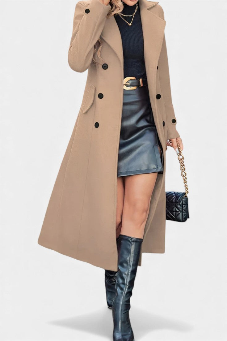 Women's Double-Breasted Notch Collar Maxi Coat