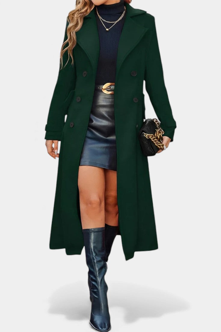 Women's Double-Breasted Notch Collar Maxi Coat