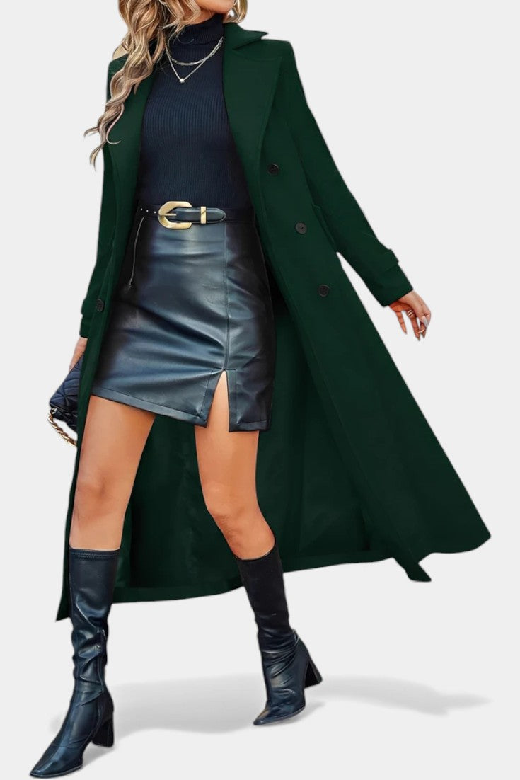 Women's Double-Breasted Notch Collar Maxi Coat