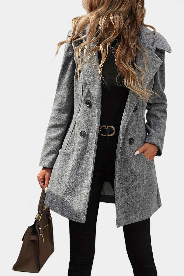 Women's Double-Breasted Wool Coat with Hood