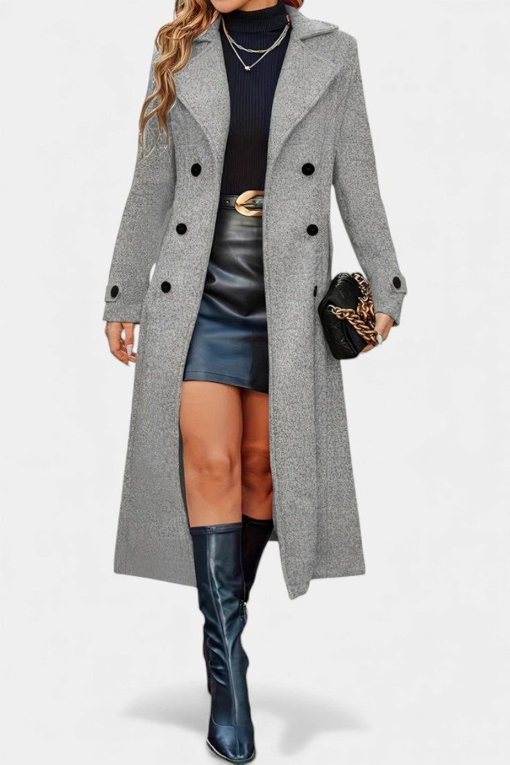 Women's Double-Breasted Notch Collar Maxi Coat
