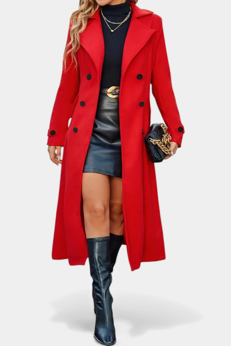 Women's Double-Breasted Notch Collar Maxi Coat