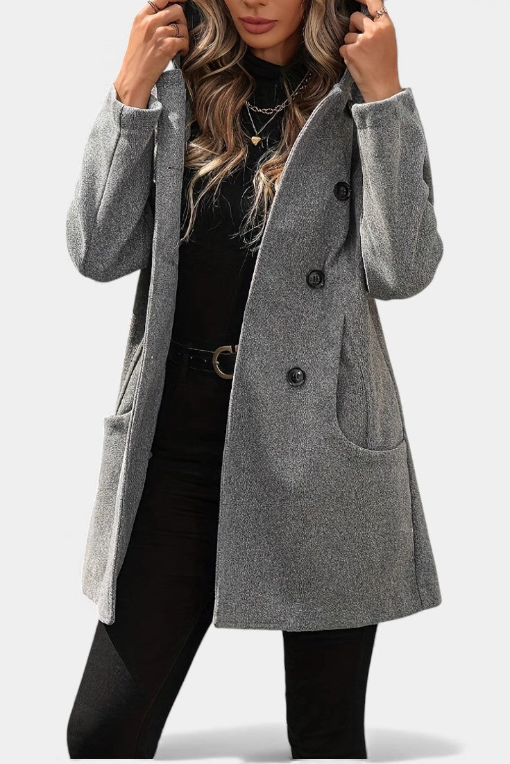 Women's Double-Breasted Wool Coat with Hood