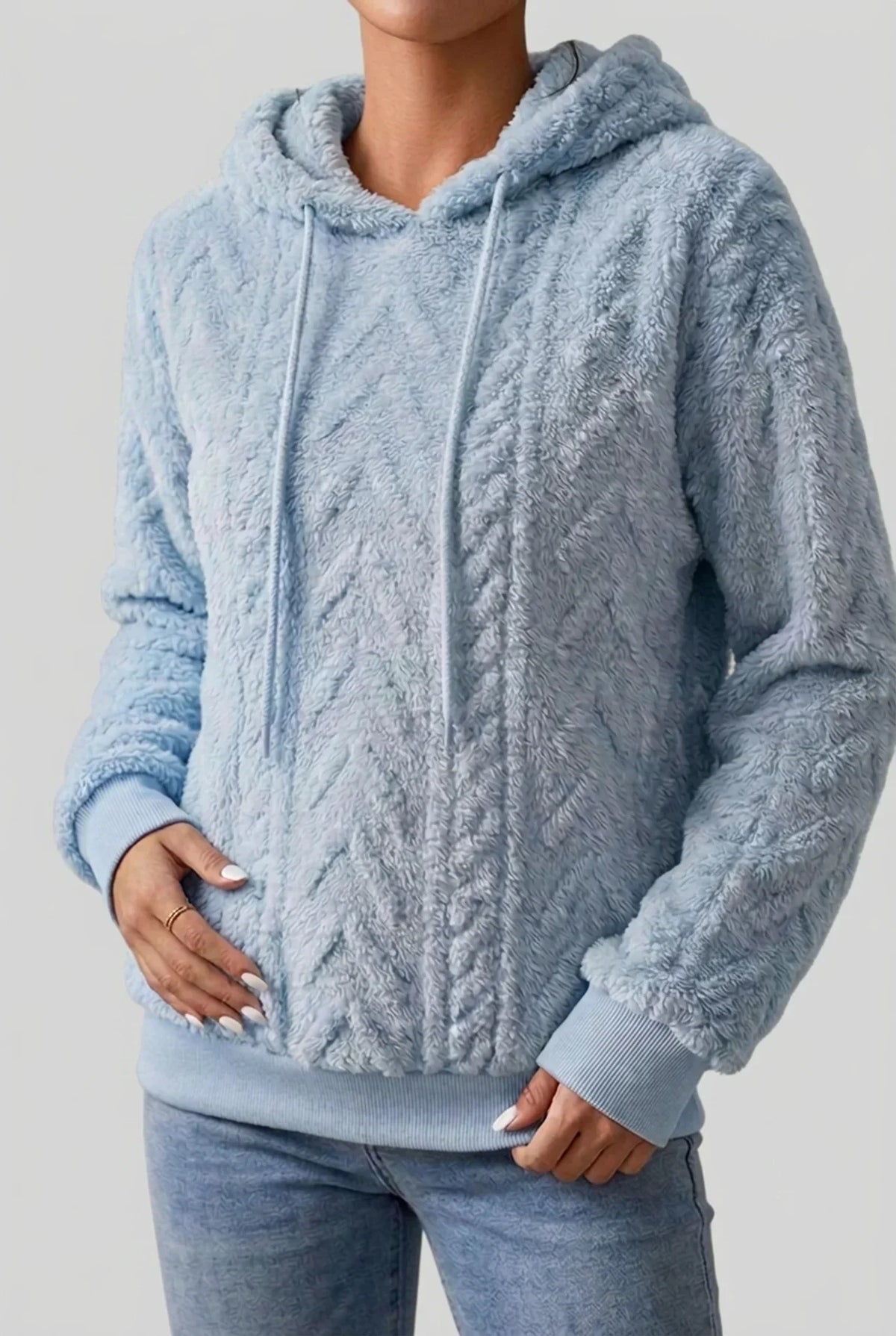 Women's Cable Knit Hoodie with Drawstring