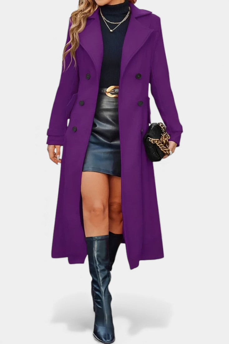 Women's Double-Breasted Notch Collar Maxi Coat