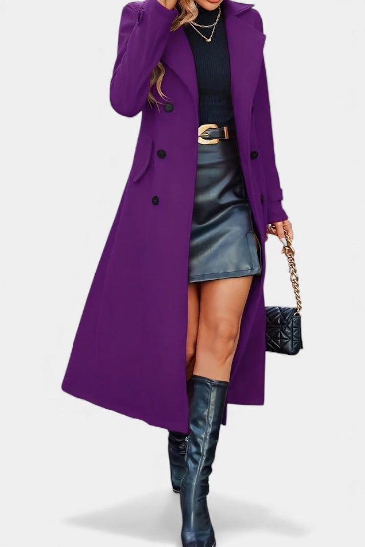 Women's Double-Breasted Notch Collar Maxi Coat