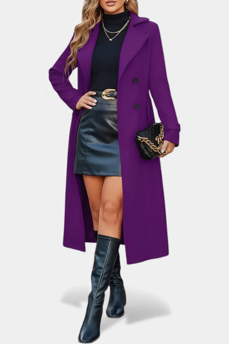 Women's Double-Breasted Notch Collar Maxi Coat