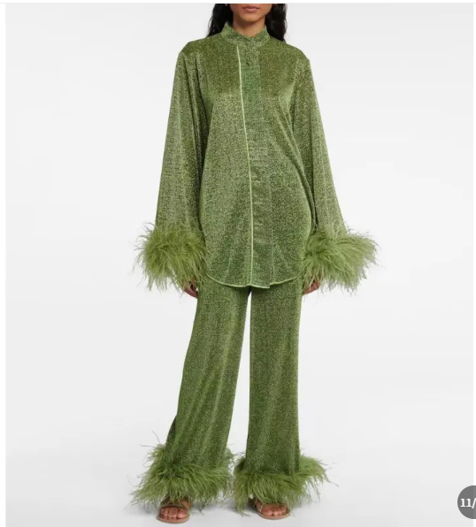 Women's Luxe Feather Trim Co-Ord Set