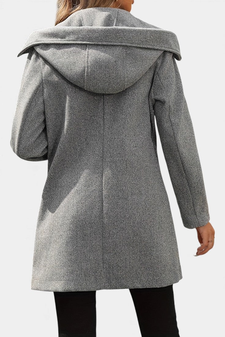 Women's Double-Breasted Wool Coat with Hood