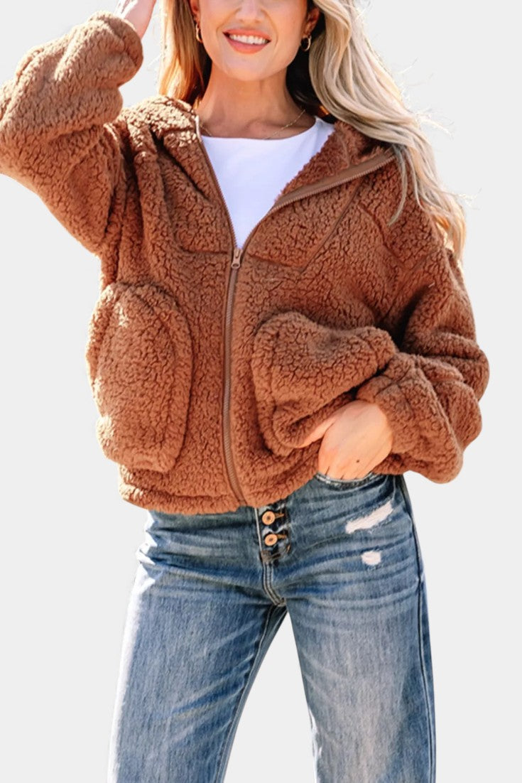 Women's Teddy Fleece Hoodie Jacket with Zip