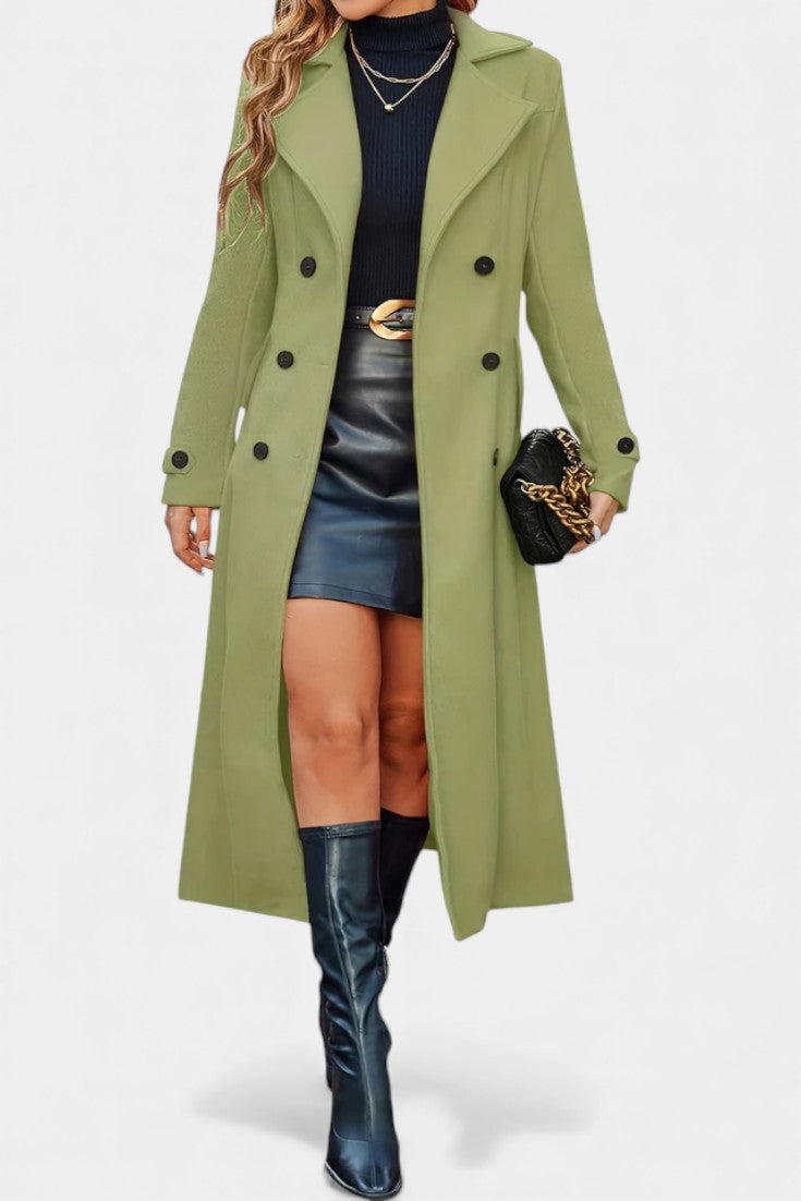 Women's Double-Breasted Notch Collar Maxi Coat