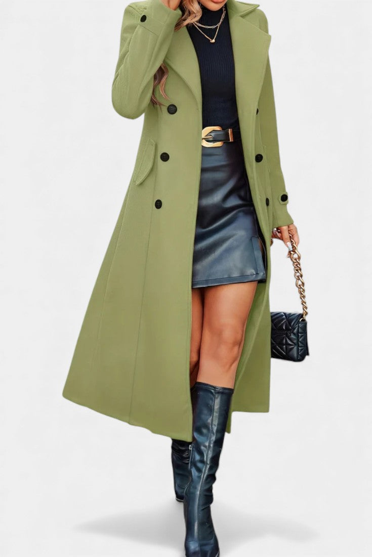 Women's Double-Breasted Notch Collar Maxi Coat