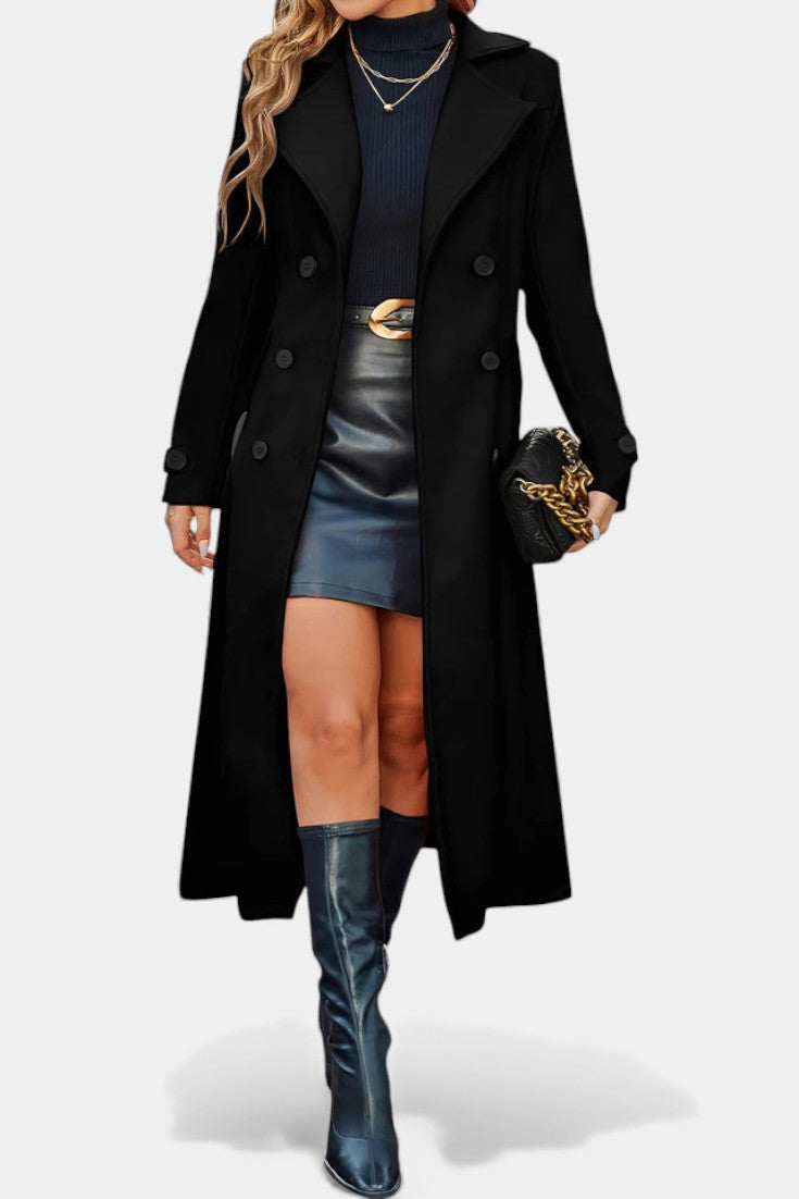 Women's Double-Breasted Notch Collar Maxi Coat