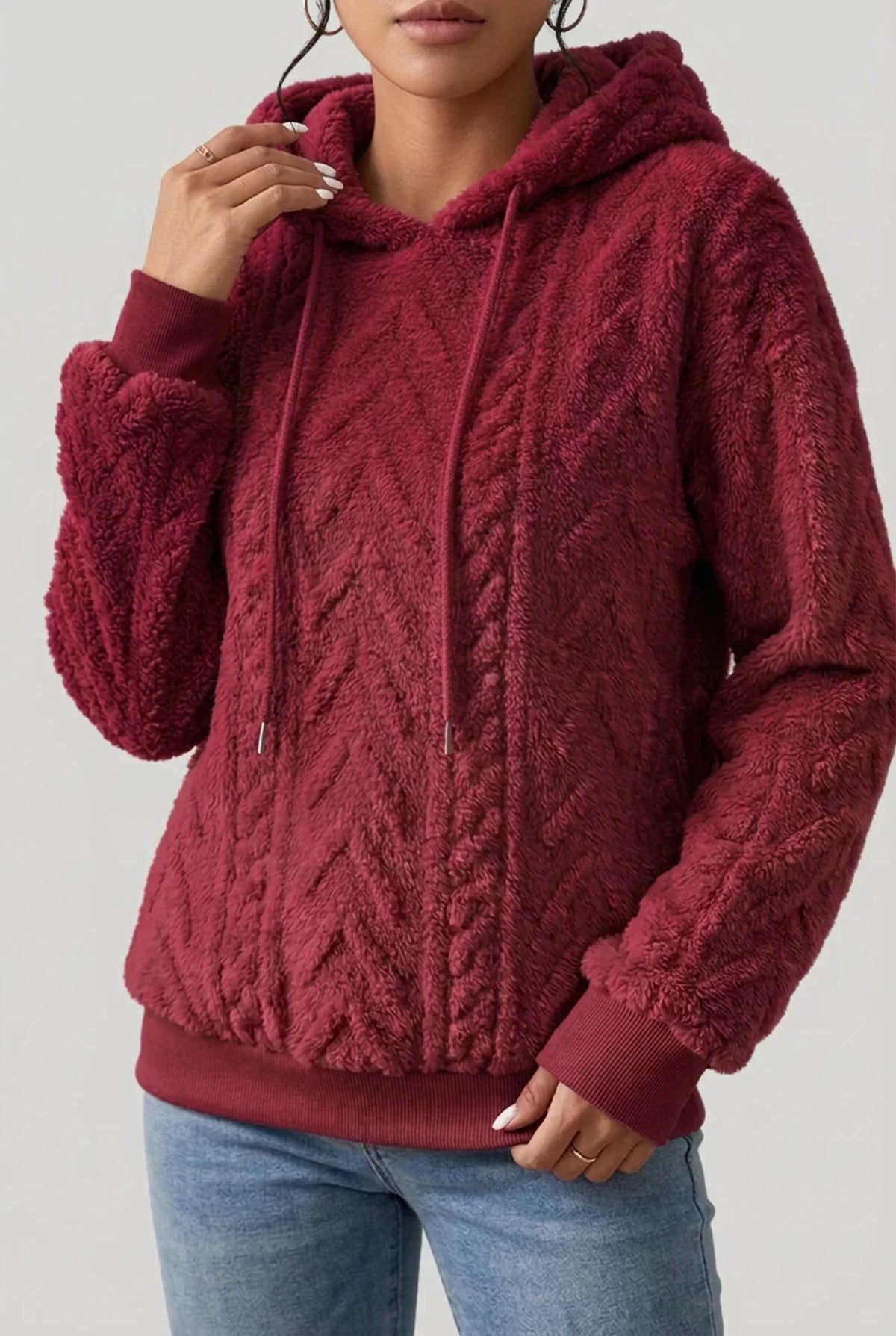 Women's Cable Knit Hoodie with Drawstring