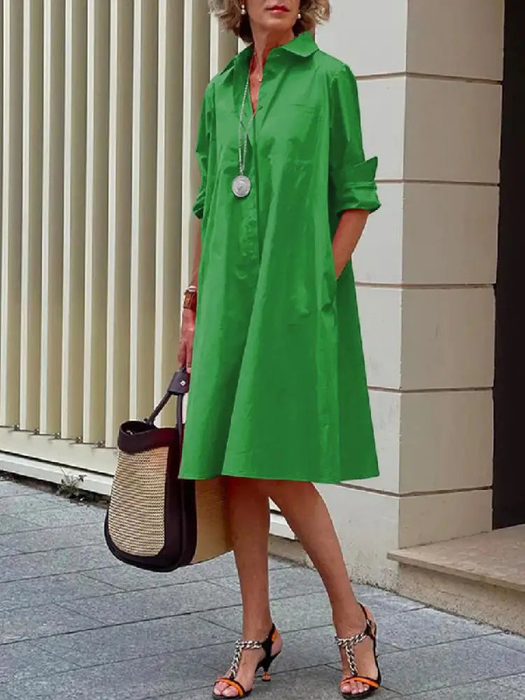 Women’s Elegant Relaxed Fit Shirt Midi Dress