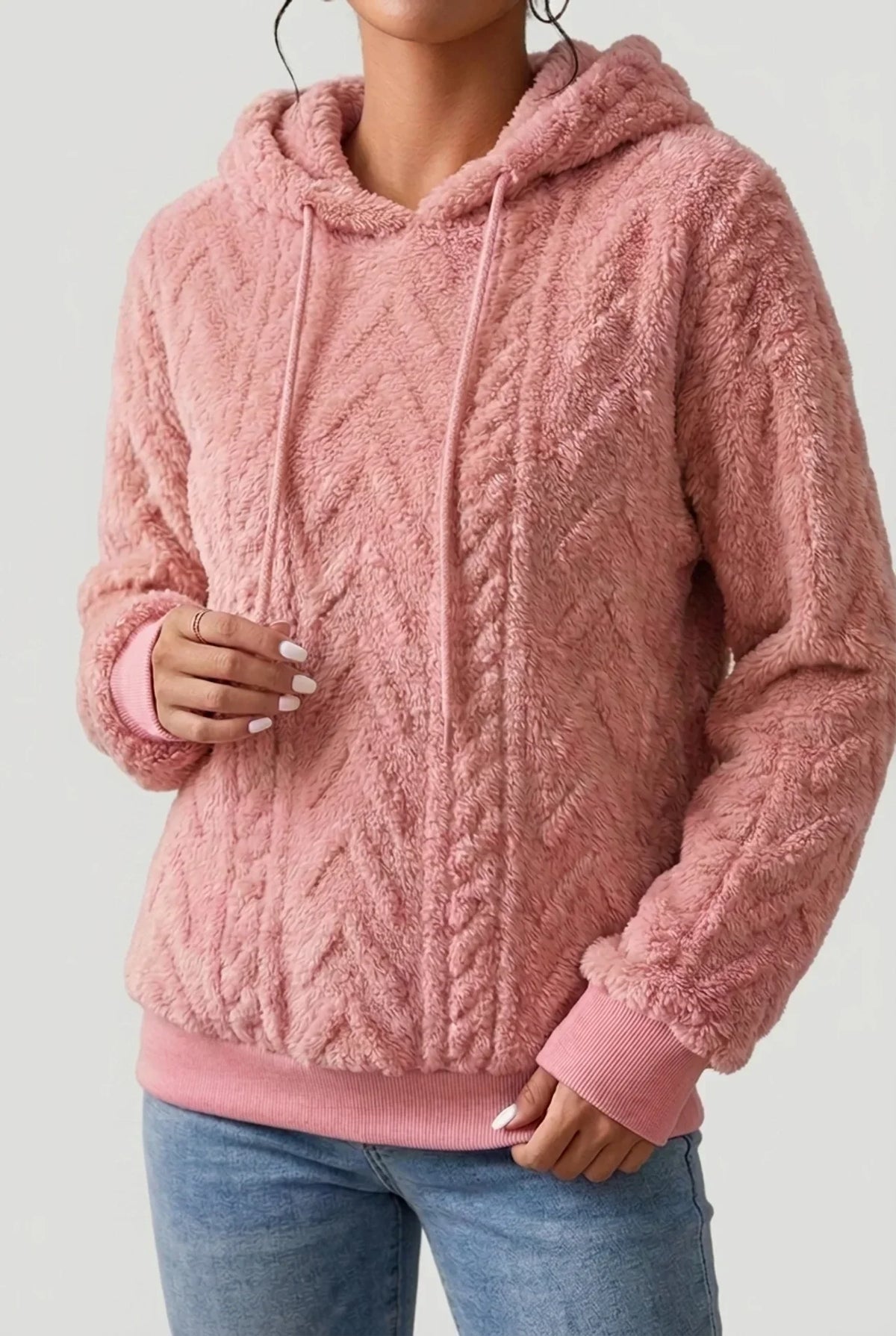 Women's Cable Knit Hoodie with Drawstring