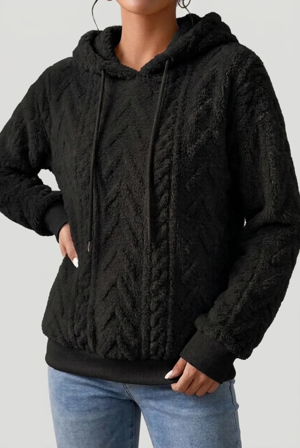 Women's Cable Knit Hoodie with Drawstring