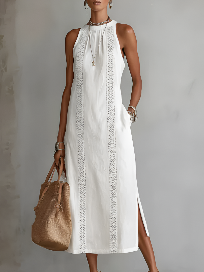 Women’s Sleeveless Midi Dress with Embroidered Details