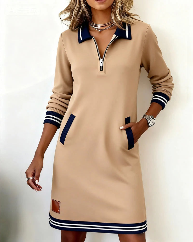 Women's Half Zip Polo Sweatshirt Dress with Pockets