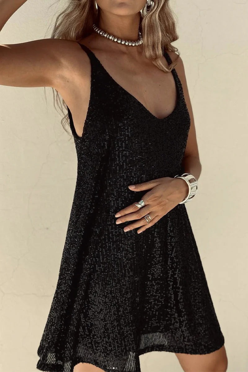Sparkling V-Back Sequin Mini Dress