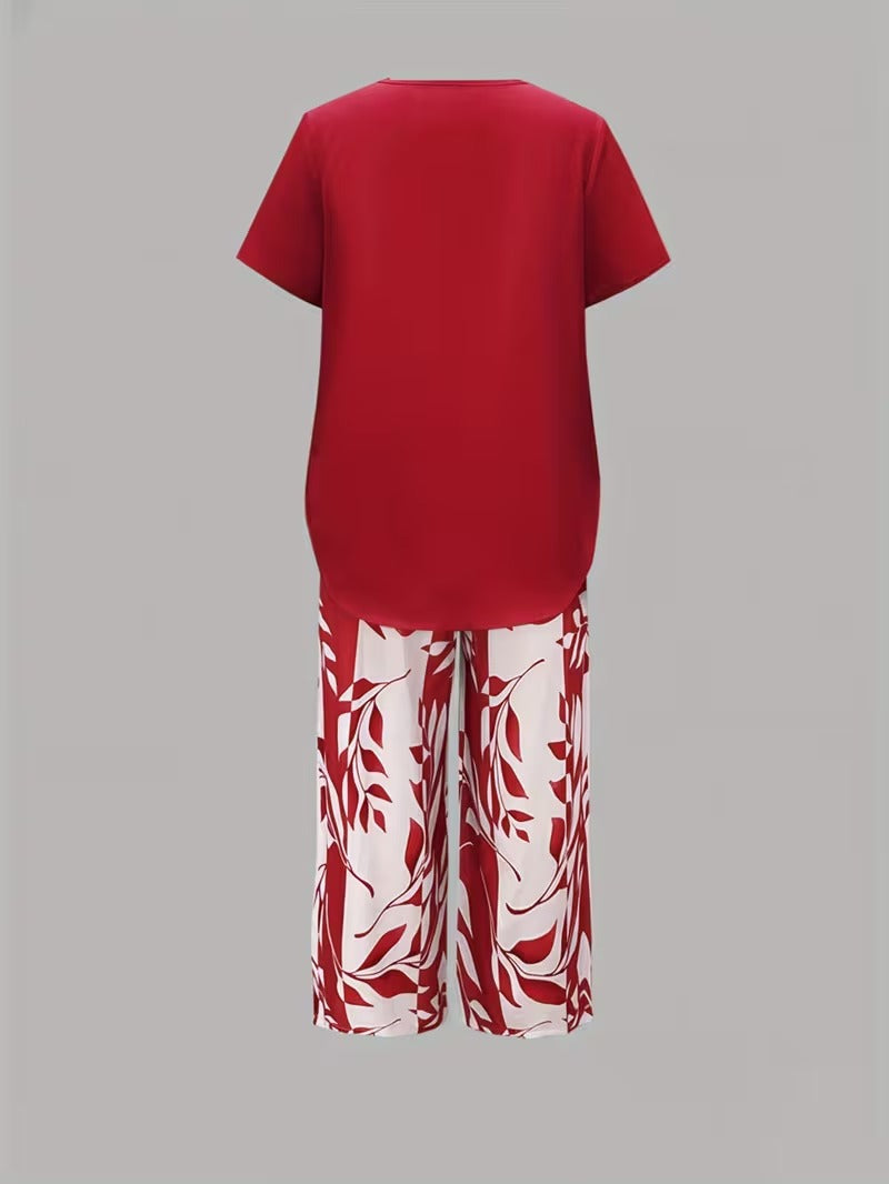 Women's Leaf Print Two Piece Set
