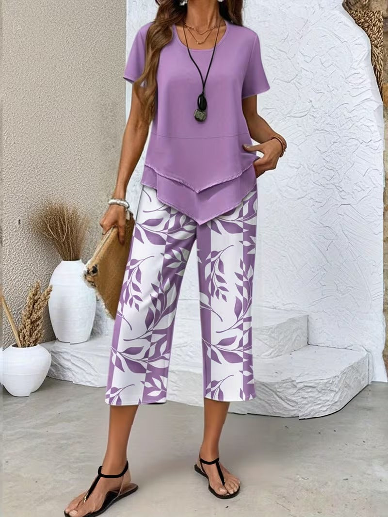 Women's Leaf Print Two Piece Set