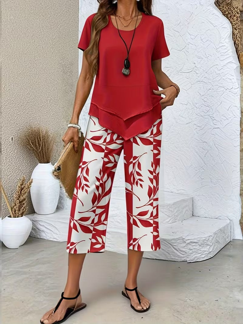 Women's Leaf Print Two Piece Set